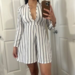 Black striped, long sleeve romper